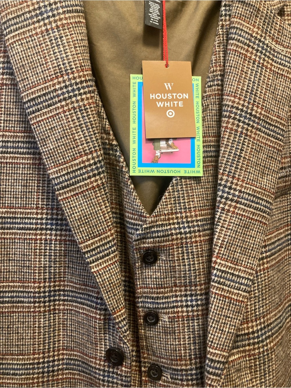 NWT Houston White Brown Glen-Plaid Three-Piece Suit: Jacket, Vest, Pants (XL*) - Picture 2 of 8